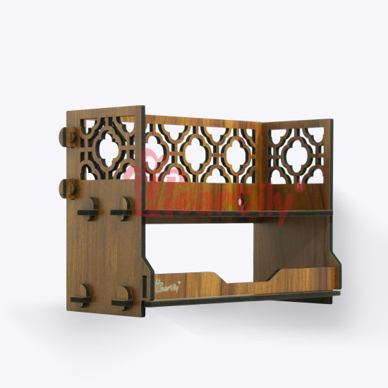 Heartily® Utsav Beautiful Wooden Mandir for Home Small Size Puja Mandir for Home Wall Mounted Pooja Stand for Home Temple for Office or Shop, 12.7D x 30.5W x 20H Centimeters