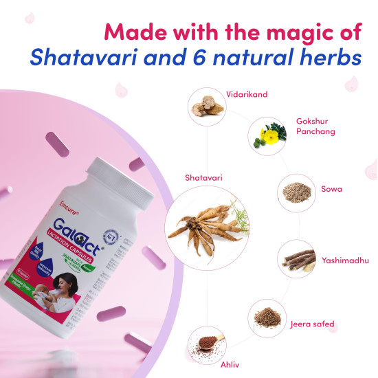 Galact Lactation Capsules – Breast Milk Booster & Lactation Supplement for Breastfeeding | Infused with Shatavari & 6 Natural Herbs | Increases Breast Milk Quantity | Pack of 60 Capsules