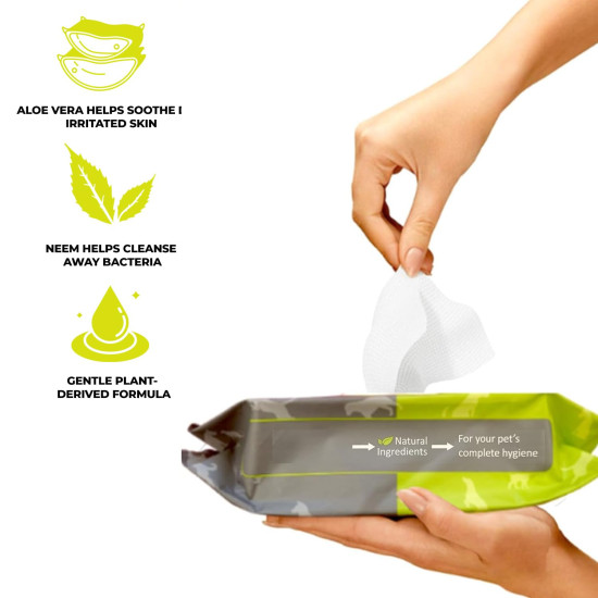 Cature Care by Nature Biodegradable Pet Wipes - Aloe Vera & Neem, Gentle & Effective Cleaning for Pets (100 Wipes)