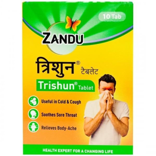 Zandu Trishun Tablets for Cold, Cough, Sore Throat and Body Ache, 30 Tablets, Pack of 2
