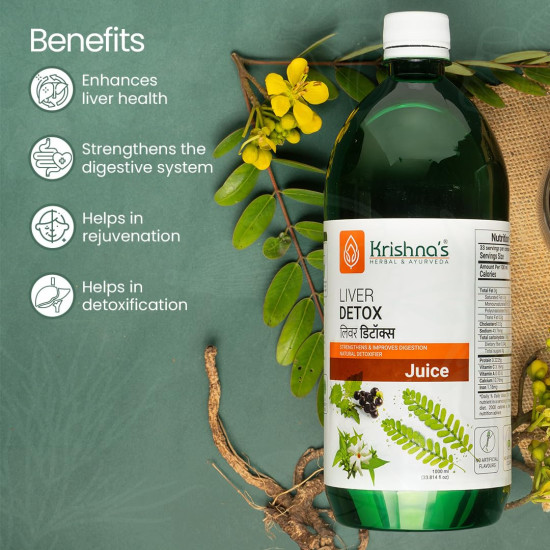 KRISHNA'S HERBAL & AYURVEDA Liver Detox Juice, Strengthens & Improves Digestion, Natural Rejuvenator & Liver Detoxifier, No Artificial Colors or Flavors, 1000 Ml - (Pack of 1) KRISHNA'S HERBAL & AYURVEDA Liver Detox Juice, Strengthens & Improves Digestion, Natural Rejuvenator & Liver Detoxifier, No Artificial Colors or Flavors, 1000 Ml - (Pack of 1)