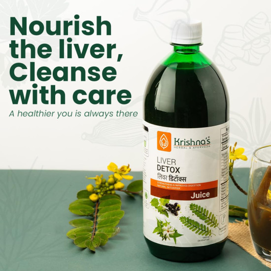 KRISHNA'S HERBAL & AYURVEDA Liver Detox Juice, Strengthens & Improves Digestion, Natural Rejuvenator & Liver Detoxifier, No Artificial Colors or Flavors, 1000 Ml - (Pack of 1) KRISHNA'S HERBAL & AYURVEDA Liver Detox Juice, Strengthens & Improves Digestion, Natural Rejuvenator & Liver Detoxifier, No Artificial Colors or Flavors, 1000 Ml - (Pack of 1)