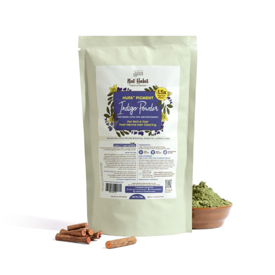 Nat Habit Organic Indigo Powder, Natural Hair Color for Black Hair, HUFA, Indigo Leaf Powder for Rich and Fast Post-Henna Coloring, Chemical Free (Pack of 1 X 170g)