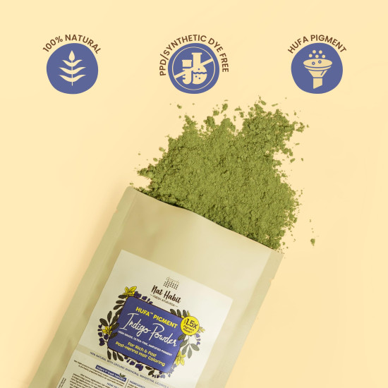Nat Habit Organic Indigo Powder, Natural Hair Color for Black Hair, HUFA, Indigo Leaf Powder for Rich and Fast Post-Henna Coloring, Chemical Free (Pack of 1 X 170g)