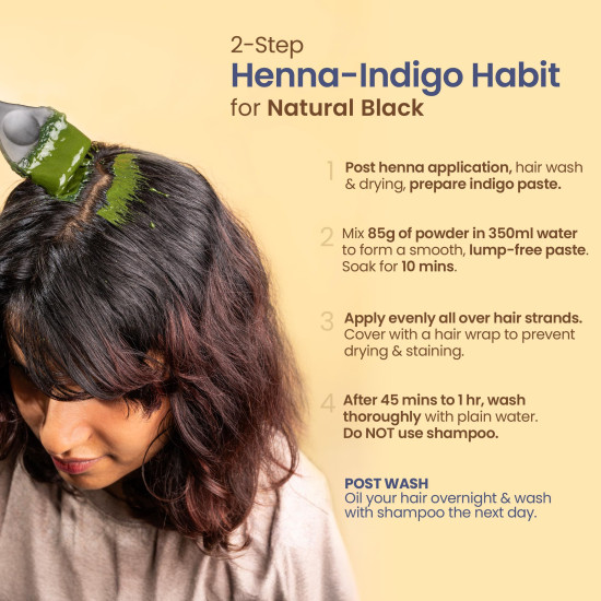 Nat Habit Ready-to-Apply Henna Paste and Organic Indigo Powder Combo – Natural Hair Color Combo for Black Hair, Henna & Indigo Leaf Powder for Rich Dark Brown and Fast Post-Henna Coloring, (Henna: Pack of 2 x 220g, Indigo: Pack of 1 x 85g)