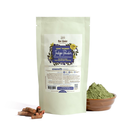 Nat Habit Organic Indigo Powder, Natural Hair Color for Black Hair, HUFA, Indigo Leaf Powder for Rich and Fast Post-Henna Coloring, Chemical Free (Pack of 1 X 85g)