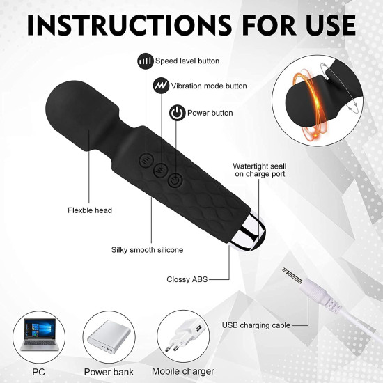 PIARA Full Body Massager for Women & Men, Rechargeable Wireless Massager Machine for Pain Relief, Handheld Massager with Medical Grade Silicone, 8 Speeds, 20 Modes (Assorted- Colour)