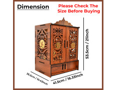 Rousrie Wooden Temple Mandir for Home with Door Cabinets | Beautiful Pooja Unit with Storage Space | with LED Light and Wall Mounts | Elegant Pooja Mandir for Home Big Size(H-17.3, L-11, B-10.6 inch)