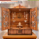 Rousrie Wooden Temple Mandir for Home with Door Cabinets | Beautiful Pooja Unit with Storage Space | with LED Light and Wall Mounts | Elegant Pooja Mandir for Home Big Size(H-17.3, L-11, B-10.6 inch)
