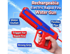 GRAPHENE 2L Electric Holi Pichkari for Kids Backpack Automatic Red Water Gun with Adjustable Straps 2 Rechargeable Batteries 100 Water Balloons 3+ Years Pistol for Kids Boys & Girls Summer Pool Party