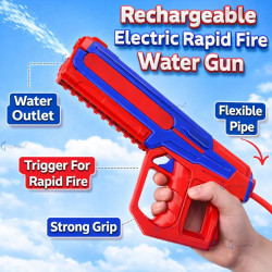 GRAPHENE 2L Electric Holi Pichkari for Kids Backpack Automatic Red Water Gun with Adjustable Straps 2 Rechargeable Batteries 100 Water Balloons 3+ Years Pistol for Kids Boys & Girls Summer Pool Party