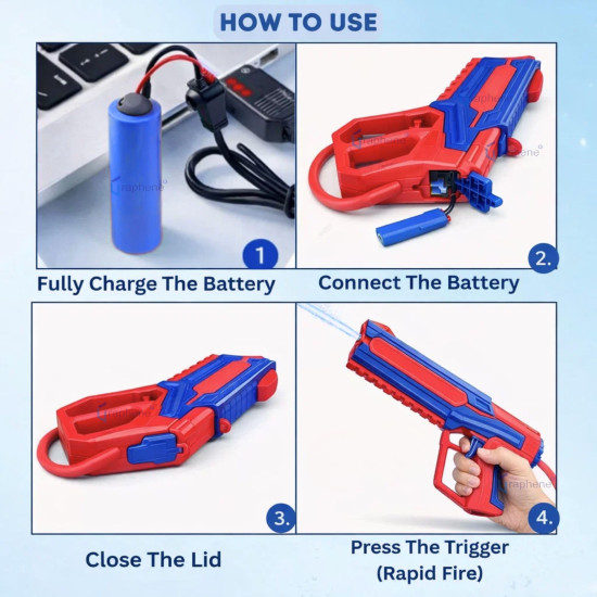 GRAPHENE 2L Electric Holi Pichkari for Kids Backpack Automatic Red Water Gun with Adjustable Straps 2 Rechargeable Batteries 100 Water Balloons 3+ Years Pistol for Kids Boys & Girls Summer Pool Party GRAPHENE 2L Electric Holi Pichkari for Kids Backpack Automatic Red Water Gun with Adjustable Straps 2 Rechargeable Batteries 100 Water Balloons 3+ Years Pistol for Kids Boys & Girls Summer Pool Party