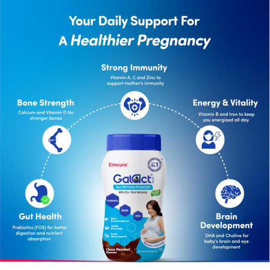 Galact Plus Nutrition Powder for Pregnant Women - Choco Hazelnut Flavour, 400gm | Nutrition for Pregnancy | 25 Vital Nutrients to Support Baby's Brain Development, Healthy Birth Weight, and Immunity