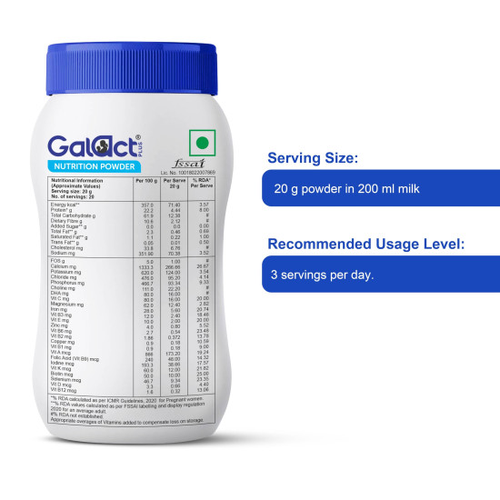 Galact Plus Nutrition Powder for Pregnant Women - Choco Hazelnut Flavour, 400gm | Nutrition for Pregnancy | 25 Vital Nutrients to Support Baby's Brain Development, Healthy Birth Weight, and Immunity