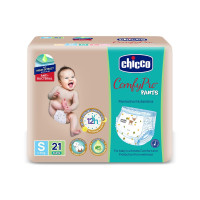 Chicco Comfy-Pro Pant Style Baby Diapers | Anti-bacterial benefits | Ultra Soft & 12hrs protection | Wetness indicator & Disposing Tapes - Small, 21 Count, 4-8 Kg