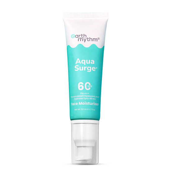 Earth Rhythm Cream Aqua Surge Face Moisturizer With Spf 60 Pa++++ Infused With Hyaluronic Acid For Intense Hydration And Moisture Locking Upto 48 Hours, For Dry Skin - 50Ml