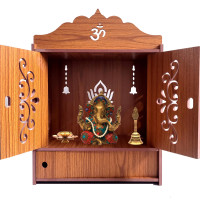 DIVOKAH Beautiful Wooden Pooja Mandir for Home/Temple for Home and Office/Puja Mandir/Puja Stand/Pooja Mandapam (8 Mm Plywood Thickness) (2DOR WDN Lotus)