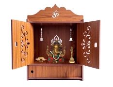 DIVOKAH Beautiful Wooden Pooja Mandir for Home/Temple for Home and Office/Puja Mandir/Puja Stand/Pooja Mandapam (8 Mm Plywood Thickness) (2DOR WDN Lotus)