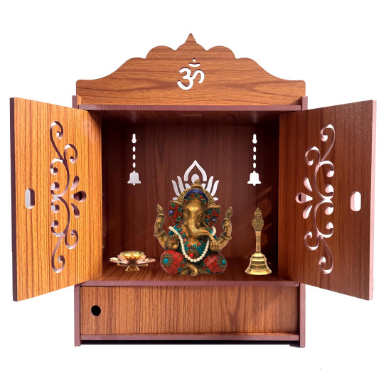 DIVOKAH Beautiful Wooden Pooja Mandir for Home/Temple for Home and Office/Puja Mandir/Puja Stand/Pooja Mandapam (8 Mm Plywood Thickness) (2DOR WDN Lotus)