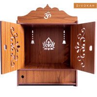 DIVOKAH Beautiful Wooden Pooja Mandir for Home/Temple for Home and Office/Puja Mandir/Puja Stand/Pooja Mandapam (8 Mm Plywood Thickness) (2DOR WDN Lotus)