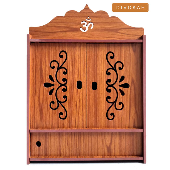 DIVOKAH Beautiful Wooden Pooja Mandir for Home/Temple for Home and Office/Puja Mandir/Puja Stand/Pooja Mandapam (8 Mm Plywood Thickness) (2DOR WDN Lotus)