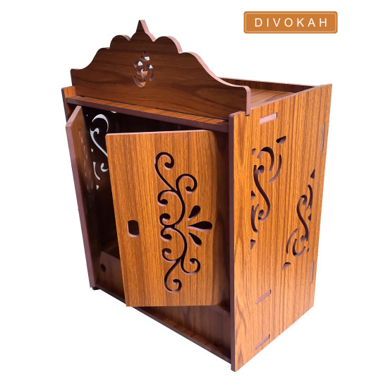 DIVOKAH Beautiful Wooden Pooja Mandir for Home/Temple for Home and Office/Puja Mandir/Puja Stand/Pooja Mandapam (8 Mm Plywood Thickness) (2DOR WDN Lotus)