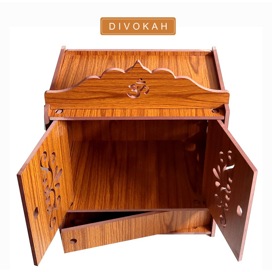 DIVOKAH Beautiful Wooden Pooja Mandir for Home/Temple for Home and Office/Puja Mandir/Puja Stand/Pooja Mandapam (8 Mm Plywood Thickness) (2DOR WDN Lotus)