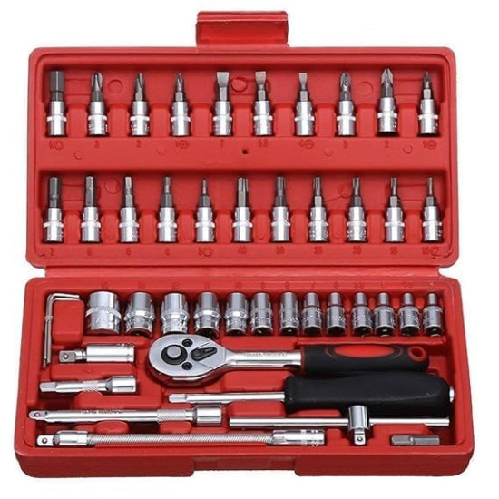 OPTIFINE Tool Kit 46 Tool Kit Tool Kit for Home Use Tools Kit Spanner Set Socket Set Wrench Set Tools Set Hand Tools Bike Tool Kit Set Socket Wrench Set Spanner Set All Size Tool Kit Goti Pana Set - Box End (41 IN 1)