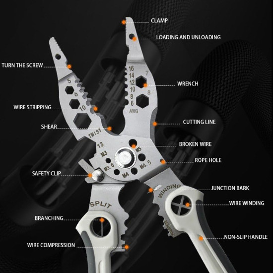 QXORE All in 1 Multifunction Stainless Steel Wire Stripper/Wire Crimping Tool, Wire Cutter, Wire Crimper, Cable Stripper, Wiring Tools and Multi-Function Hand Tool (12 IN 1)