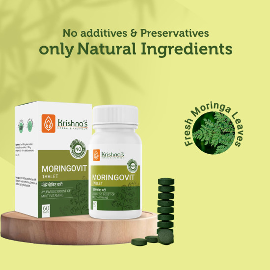 Krishna's Moringovit Tablets - Premium Moringa Supplement for Natural Energy, Immune & Digestive Support, 60 Tablets (Pack of 1)