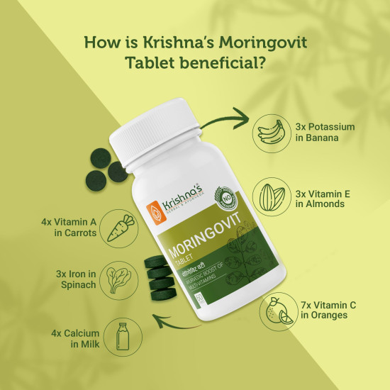 Krishna's Moringovit Tablets - Premium Moringa Supplement for Natural Energy, Immune & Digestive Support, 60 Tablets (Pack of 1)