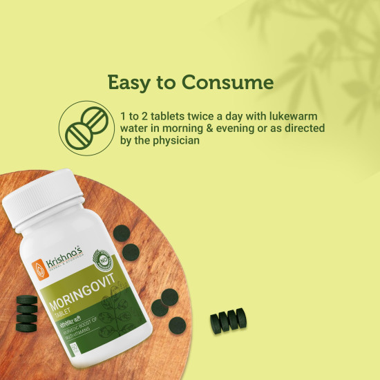 Krishna's Moringovit Tablets - Premium Moringa Supplement for Natural Energy, Immune & Digestive Support, 60 Tablets (Pack of 1)