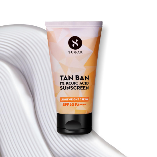 SUGAR Cosmetics Tan Ban 1% Kojic Acid Sunscreen SPF60 ++++ | 1% Peptide Complex | Barrier Repair | No White Cast | 50ml