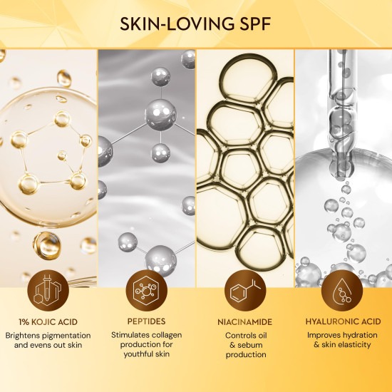 SUGAR Cosmetics Tan Ban 1% Kojic Acid Sunscreen SPF60 ++++ | 1% Peptide Complex | Barrier Repair | No White Cast | 50ml