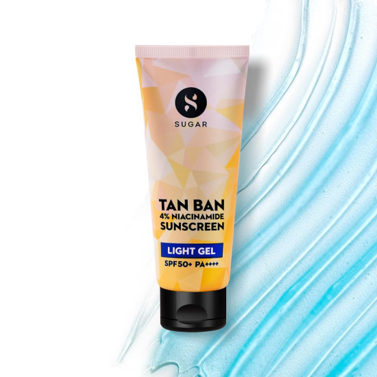 SUGAR Cosmetics Tan Ban Sunscreen SPF50 PA++++ Light Gel with 4% Niacinamide & 1% Hyaluronic Acid | Non Greasy & lightweight formula | No White Cast | 50ml