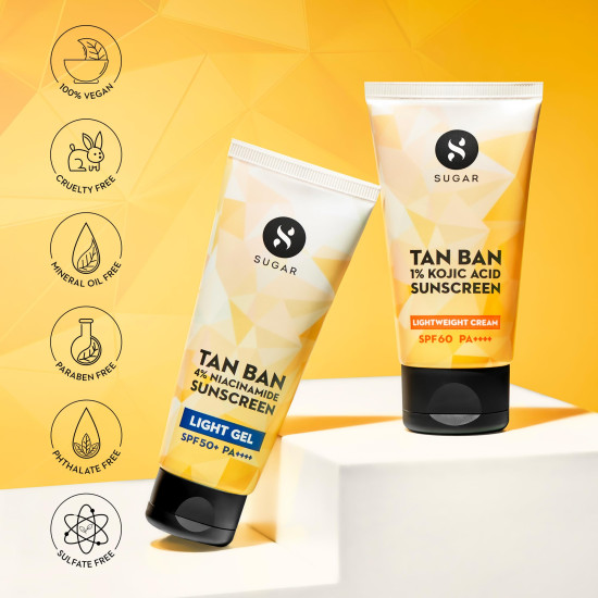 SUGAR Cosmetics Tan Ban Sunscreen SPF50 PA++++ Light Gel with 4% Niacinamide & 1% Hyaluronic Acid | Non Greasy & lightweight formula | No White Cast | 50ml