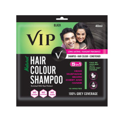 VIP Hair Color Shampoo For Women and Men Hair Dye 15 Minute color | Easy to Use | Natural Black 200ml - (40ML - Pack of 5)