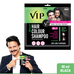 VIP Hair Color Shampoo For Women and Men Hair Dye 15 Minute color | Easy to Use | Natural Black 200ml - (40ML - Pack of 5)