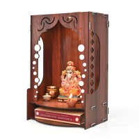 Gift Kya De Wooden Temple for Home Wall Mounted | LED Light Compact Pooja Mandir for Office, Flat, Living Room | Minimal Design Pooja Stand (DIY- H-16 x L-10 x W-7 Inch) (Modern Glow)