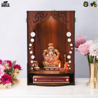 Gift Kya De Wooden Temple for Home Wall Mounted | LED Light Compact Pooja Mandir for Office, Flat, Living Room | Minimal Design Pooja Stand (DIY- H-16 x L-10 x W-7 Inch) (Modern Glow)