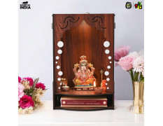 Gift Kya De Wooden Temple for Home Wall Mounted | LED Light Compact Pooja Mandir for Office, Flat, Living Room | Minimal Design Pooja Stand (DIY- H-16 x L-10 x W-7 Inch) (Modern Glow)