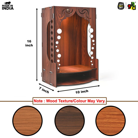 Gift Kya De Wooden Temple for Home Wall Mounted | LED Light Compact Pooja Mandir for Office, Flat, Living Room | Minimal Design Pooja Stand (DIY- H-16 x L-10 x W-7 Inch) (Modern Glow)