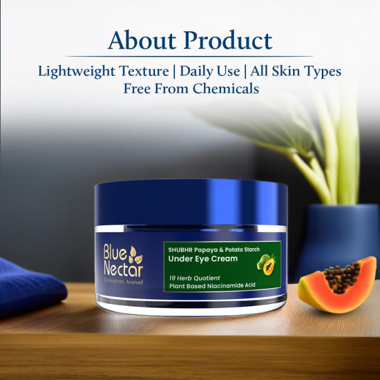 Blue Nectar Under Eye Cream for Dark Circles for Women | Natural Niacinamide Cream from Papaya & Potato | Effective for Wrinkles, Fine Lines & Puffiness (19 Herbs, 15gm)
