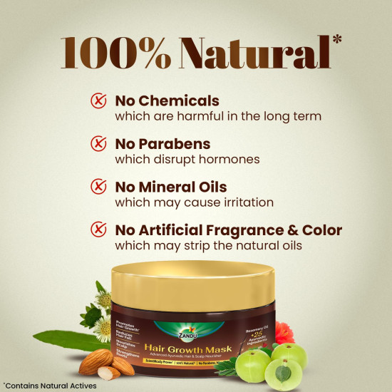 Zandu Hair Growth Mask (200g)|Scientifically Proven to Promote Hair Growth & Reduces Hair Fall|Strengthens Roots|Conditioning & Smoothening|Rosemary Oil, Amla & Bhringraj |100% Ayurvedic, No Chemicals
