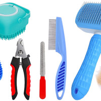 Style Keepers 5-in-1 Pet Grooming Kit for Dogs & Cats – Includes Self Cleaning Brush, Cat Comb, Silicone Bath Scrubber, Flea Comb & Nail Clipper | Grooming Tools for All Hair Types | Dog Brush Kit