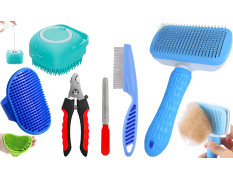 Style Keepers 5-in-1 Pet Grooming Kit for Dogs & Cats – Includes Self Cleaning Brush, Cat Comb, Silicone Bath Scrubber, Flea Comb & Nail Clipper | Grooming Tools for All Hair Types | Dog Brush Kit