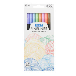 Linc Fineliner Marker Pens, 0.4 mm Tip, Multicolor, Pack of 10