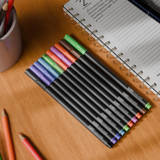 Linc Fineliner Marker Pens, 0.4 mm Tip, Multicolor, Pack of 10 Linc Fineliner Marker Pens, 0.4 mm Tip, Multicolor, Pack of 10