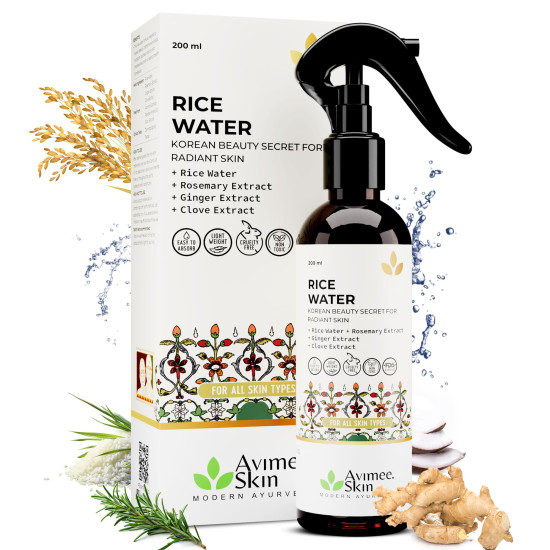 Avimee Herbal Rosemary Water & Rice Water Combo | Hair Growth Spray + Skin Toner | With Natural Extracts | For Dandruff, Frizz & Glowing Skin