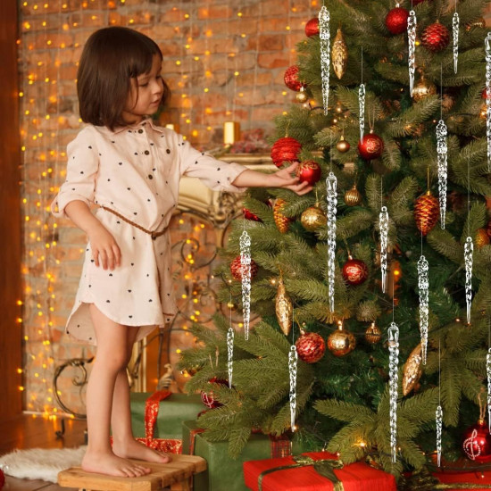 VRB Dec 20 pcs Christmas Crystal Decorations Acrylic Xmas Tree Icicle Hanging Ornaments,Hanging Decorations/Christmas Tree Decoration Items (20 Pcs - Iced Crystal Hanging)